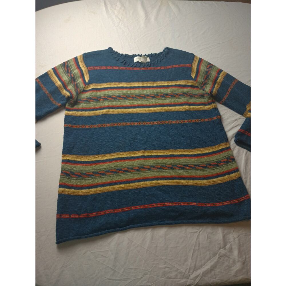 Vintage Jones New York Linen Cotton Thick Stripped‎ Sweater 1X Rory Gilmore